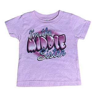 Rabbit Skins Middle Sister Pink Graphic T-Shirt 12M Toddler Y2K Streetwear Top
